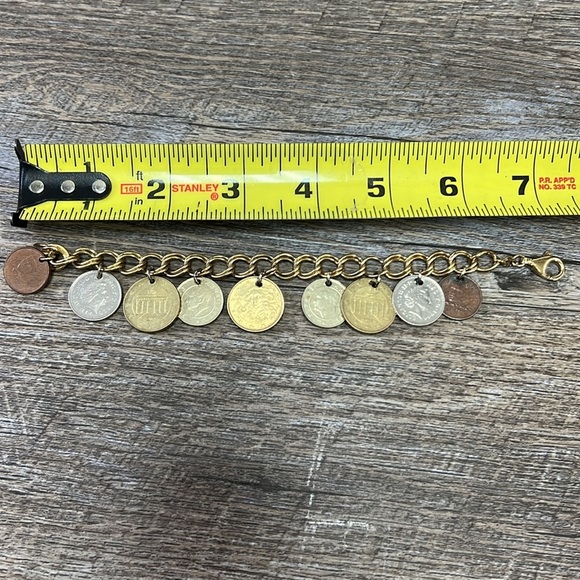 Estate Antique 7” Foreign Coin Charm Bracelet 925 Italy - Picture 9 of 9